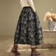 Retro printed plus velvet denim large-size skirt new autumn and winter warm elastic and slimming mid-length flower bud skirt trendy