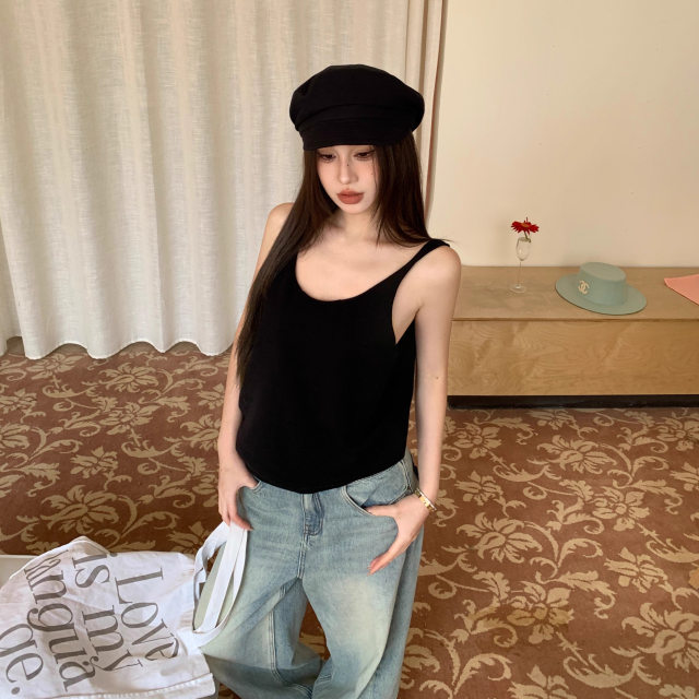 Gray large backless sleeveless knitted suspender vest for women in summer American sexy hot girls niche design loose top