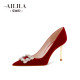 Ailila red wedding shoes for women 2025 new spring Chinese style with Xiuhe clothes bride high heels without tiring feet