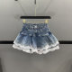 Sweet lace lace denim skirt women 2025 summer small high-waisted hot girl A-line fluffy cake skirt