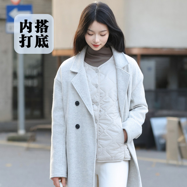 Kayijia Autumn and Winter Thin Down Cotton Clothes for Women Short Round Neck Versatile Base Warm Long Sleeve V Neck Inner Cotton Jacket