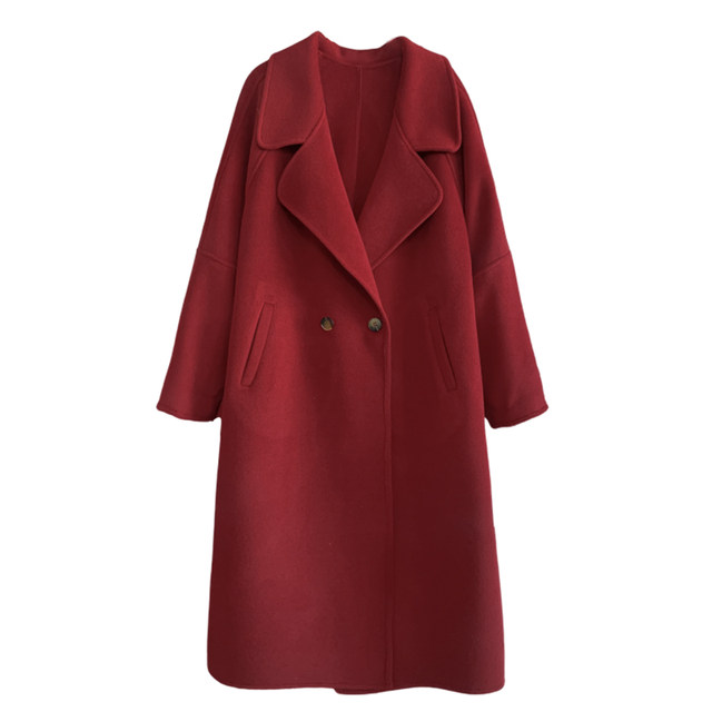 Double-sided wool red coat coat for women autumn and winter high-end wool coat coat cape wedding bride large size mm