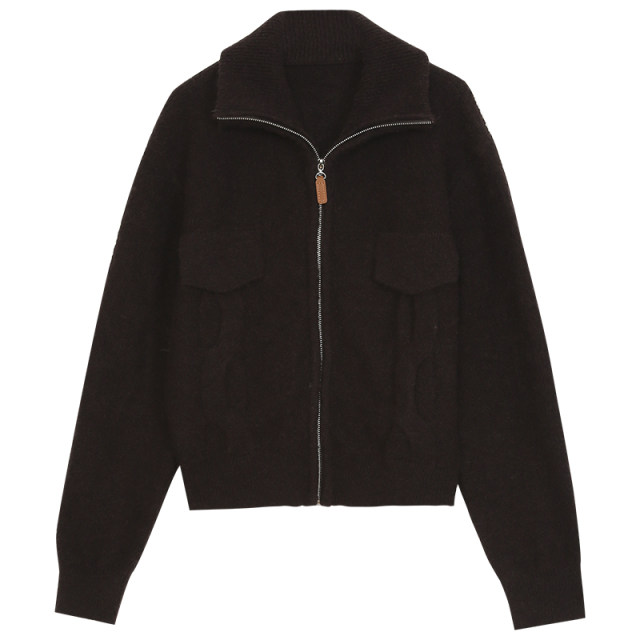 omont egg tart home lapel short sweater women's autumn and winter 2023 new zipper lazy style wool cardigan jacket