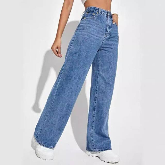 The new Amazon Speed ​​on Cross -border European and American ladies denim jeans women's high -waisted straight tube denim trousers explosion
