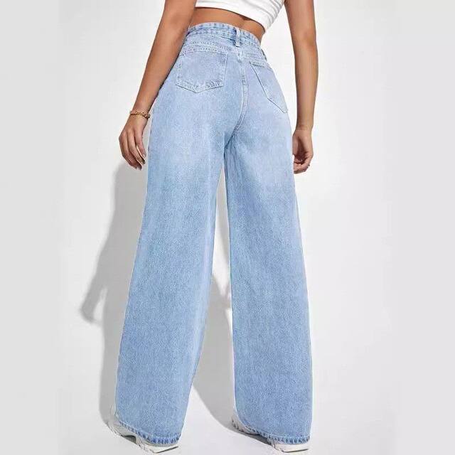 The new Amazon Speed ​​on Cross -border European and American ladies denim jeans women's high -waisted straight tube denim trousers explosion
