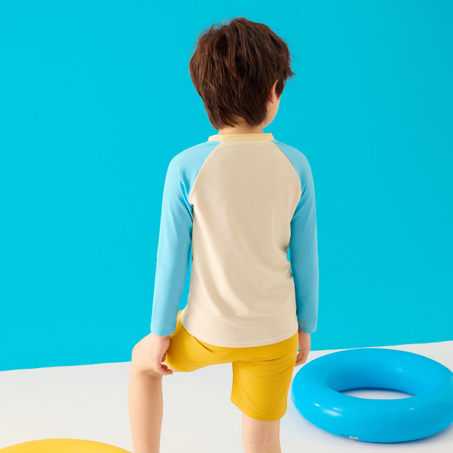 Boys swimsuit suits for long-sleeved children's split swimming trunks contrasting color flat angle sun protection children professional training swimsuit