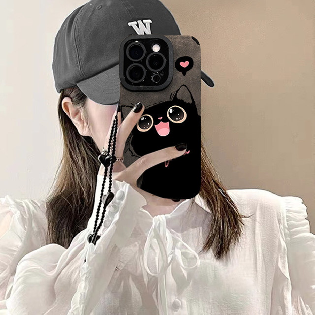 Fool Skin Black Cat is suitable for Apple 16 mobile phone case iPhone15/14Pro new model 13/12 Huawei PURA70 female Mate60pro Honor 200 high -grade X200pro Xiaomi 15Pro 15Pro