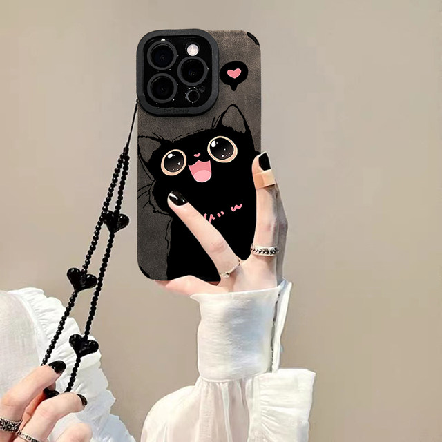 Fool Skin Black Cat is suitable for Apple 16 mobile phone case iPhone15/14Pro new model 13/12 Huawei PURA70 female Mate60pro Honor 200 high -grade X200pro Xiaomi 15Pro 15Pro