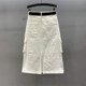 White work pocket denim skirt for women 2025 spring new high-waist loose slim A-line hip-pack long skirt