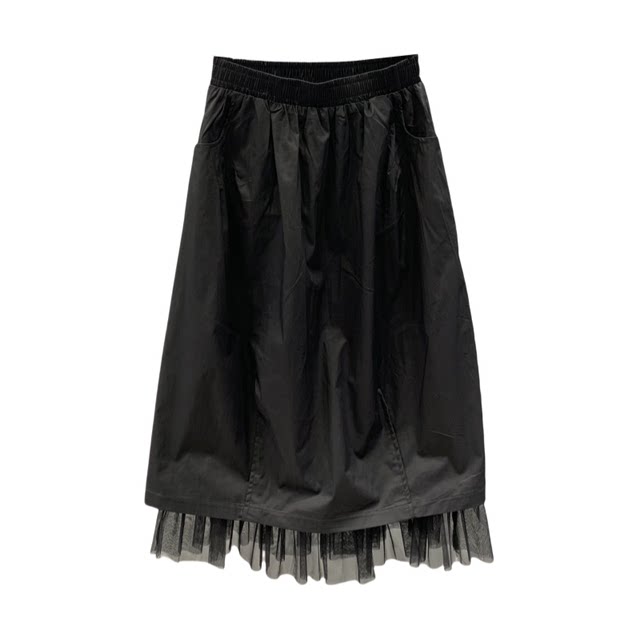 Mesh spliced ​​casual skirt for women 2025 summer new fashionable and versatile loose loose slim A-line long skirt
