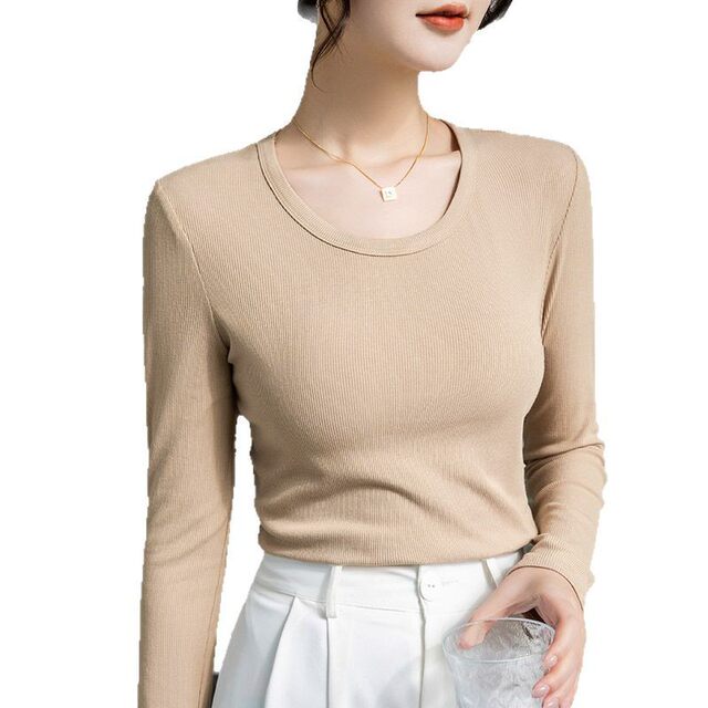 Modal large round neck base shirt for women long-sleeved T-shirt Spring and Autumn 2025 new solid color inner wear low collar white top