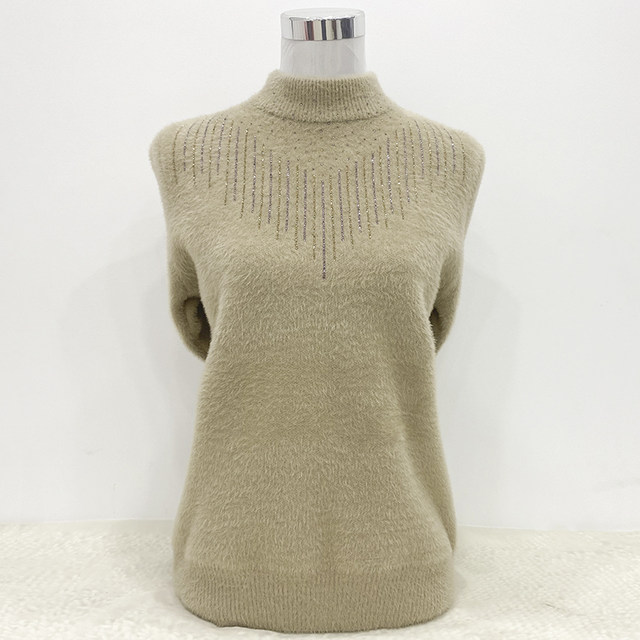 Middle-aged and elderly half-high neck imitation mink hair mother's sweater middle-aged and elderly women's solid color large size thickened velvet knitted sweater