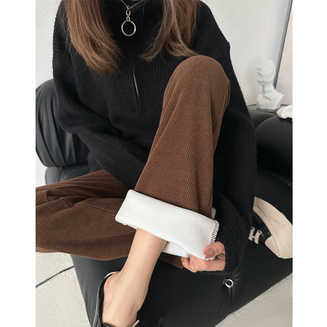 Narrow version wide-leg pants for women in autumn and winter plus velvet thickened Chenille micro-flare straight slim trousers
