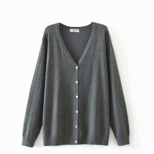 Plus size plus size women's clothing 22 spring Korean style loose fat mm versatile solid color V-neck knitted cardigan jacket 200Jin [Jin equals 0.5kg]