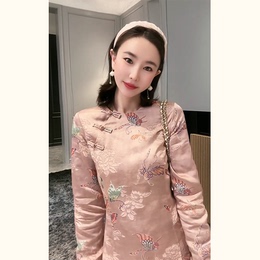 Advanced look good new Chinese style national style womens wear improved cheongsam pink dress 2024 new early spring