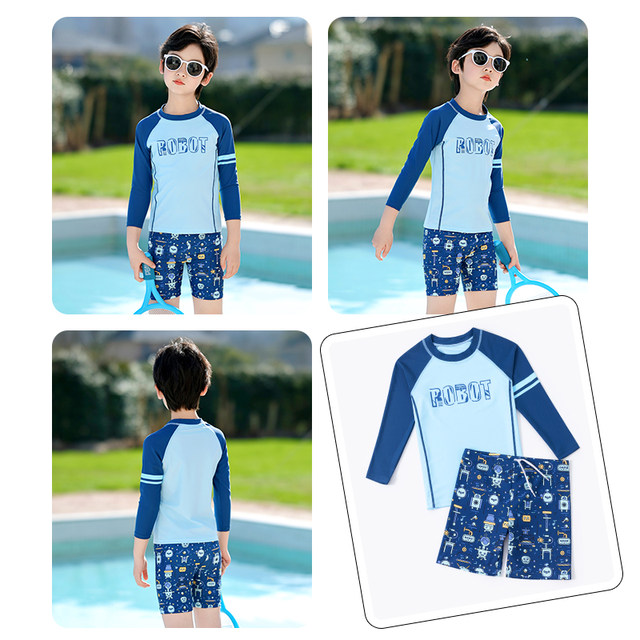 Children's swimsuits, boys, middle-aged and big children's split swimsuits 2025 new style teenager boys hot spring swimming trunk sets
