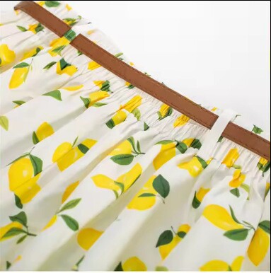 European and American retro large size lemon print irregular skirt Hong Kong style waist-hugging cute sweet big skirt