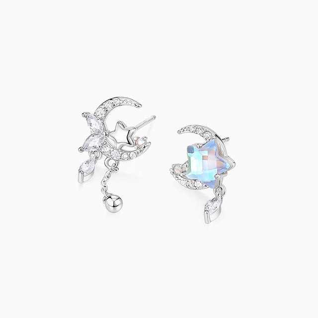 Catiro Stars and Moon Earrings for Women 925 Silver Earrings Niche Design Light Luxury High-end New Style Hot Gift