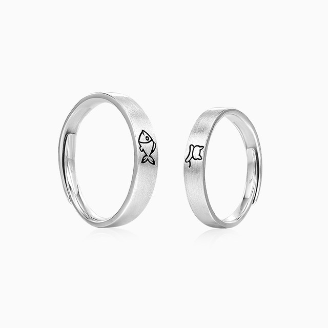 Catiluo Fish Cat Love Couple Ring 925 Silver Ring Birthday Gift for Girlfriend and Boyfriend