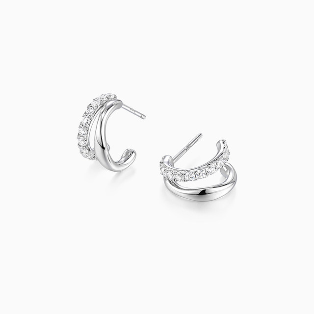 Catiro geometric double ring earrings for women 925 silver earrings niche design earrings new hot style light luxury high-end
