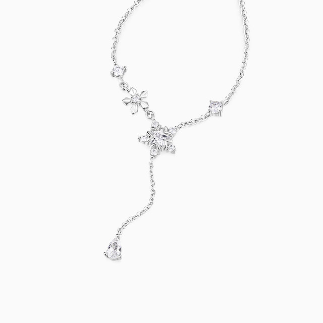 Catiro Starlight Snowflake Tassel Necklace for Women New High-end Light Luxury Niche Sterling Silver Clavicle Chain for Girlfriend