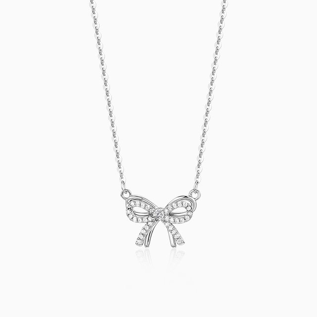 Catiro Sweetheart Bow Necklace for Women 925 Silver Light Luxury Niche Design Clavicle Chain Birthday Gift for Girlfriend