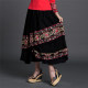 Ethnic style women's clothing, elastic waist skirt, large sway long skirt, spliced ​​retro mid-waist A-shaped slim summer retro pocket