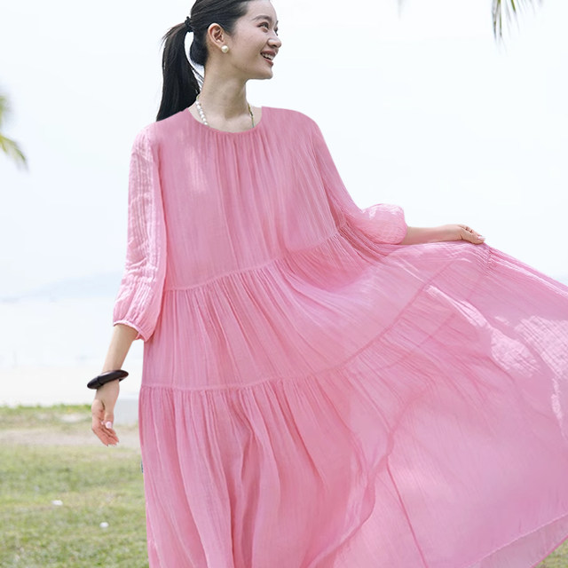 Zhibi Ink 100 pure ramie twisted fine wrinkled clothes dyed round neck ...