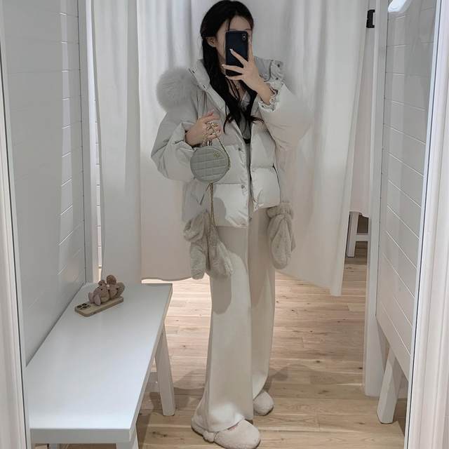 Mengmeng Ja White House Qiuliyuan thickened 90 white duck down down jacket for women winter detachable fur collar little jacket