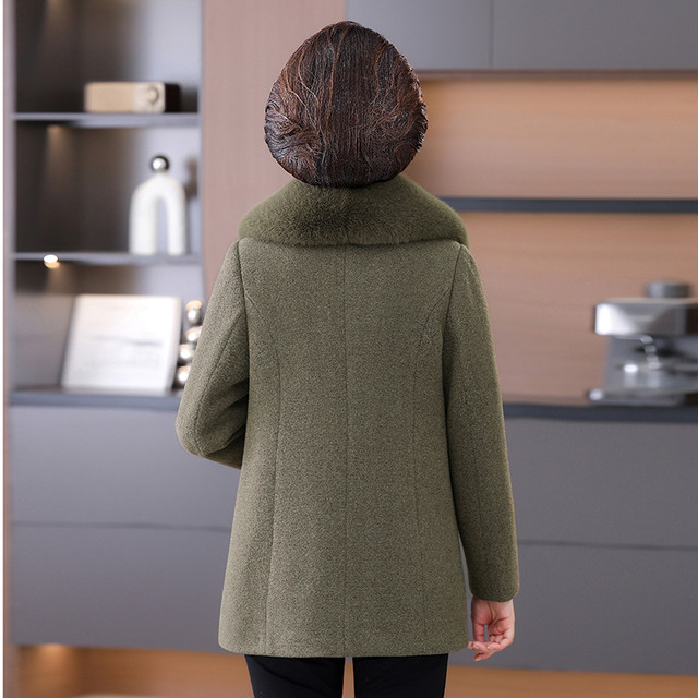 Middle-aged mother's new winter clothing mink velvet coat plus velvet thickened woolen coat middle-aged and elderly fur collar warm cotton coat