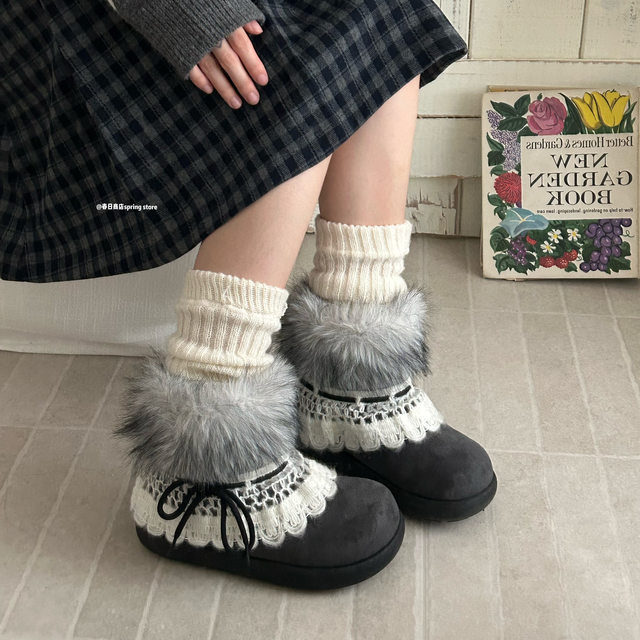 Kasuga Store Millennium Style Furry Snow Boots Women's 2025 New Winter Velvet Thickened Cotton Shoes Thick-soled Short Boots