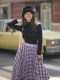 CAN winter new style printed plaid a-line pleated skirt for women with high waist slim and versatile mid-length skirt