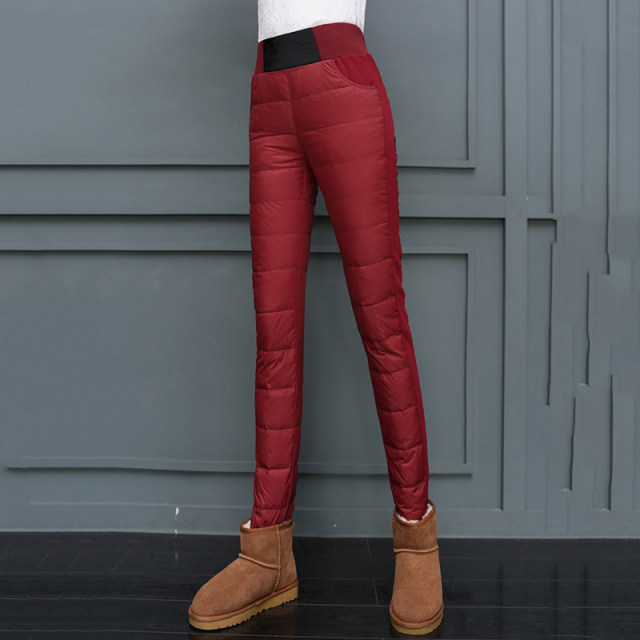 Down pants for women wearing high-waisted pencil pants for slim duck down pants for slim warm cotton pants thickened trousers for trousers