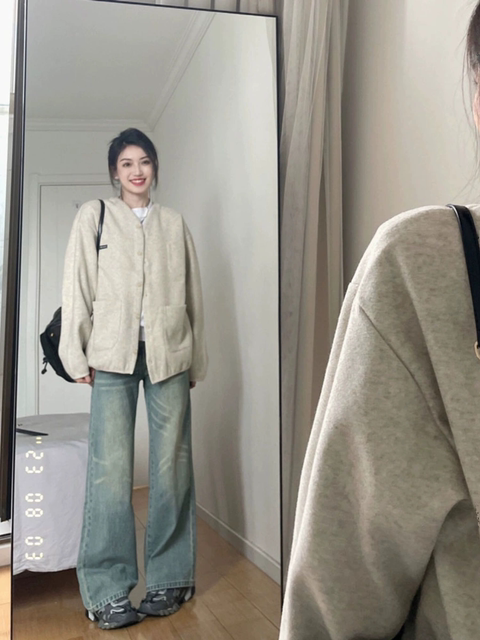 Large size fat sister American retro sweater coat women baseball uniform spring autumn and winter new sweater knitted cardigan top