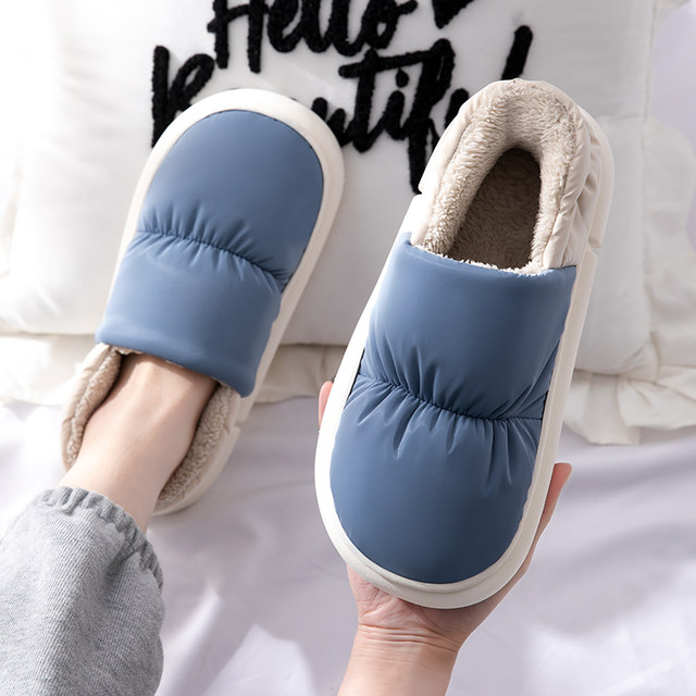 Large size cotton slippers for men autumn and winter 2025 new style bag heel thick bottom home indoor warm waterproof woolen cotton shoes for women