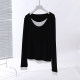 Single original large size women's black V -neck long sleeve t -shirt women's autumn loose and thin inside with two bottom shirts