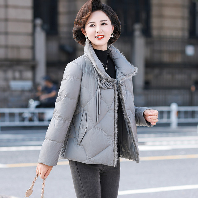2025 New Mom Down Jacket Winter Clothes Middle-aged and Elderly Mink Fur Jacket Middle-aged Lady Temperament White Duck Down Cotton Jacket