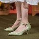 New spring pointed toe mid-heel cheongsam shoes thin heel green retro style embroidered shoes women's national style women's shoes literary style