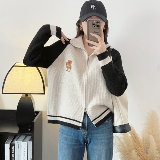 Half turtleneck casual loose casual style sweater women's top coat autumn and winter new Korean style sweater cardigan