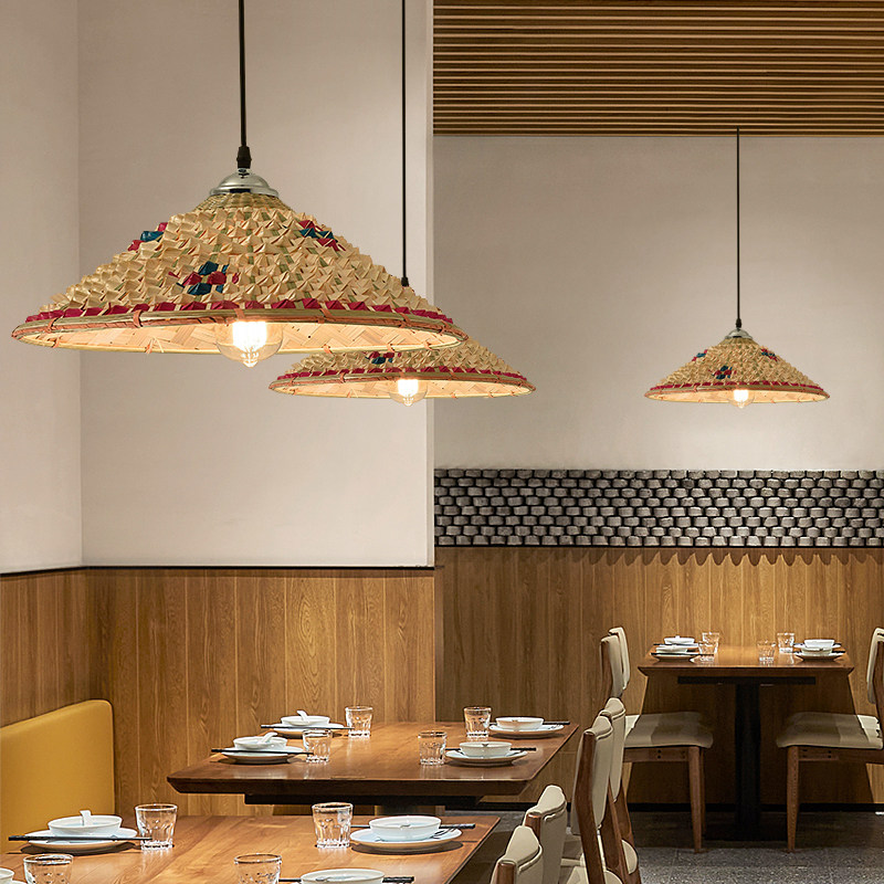 Photo inspiration: Picture Idea: Bamboo Art Straw Hat Chandelier For Farmhouse Restaurant Decor
