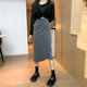 Large size irregular fold split skirt mid -length high -waisted commute bag hip skirt A -line long skirt fat mm summer
