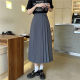 College style gray suit pocket pleated skirt mid-length large size high waist slim design casual and versatile long skirt