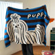 American blue striped puppy multifunctional knitted half-side blanket blanket lunch blanket cover blanket thickened blanket bedroom