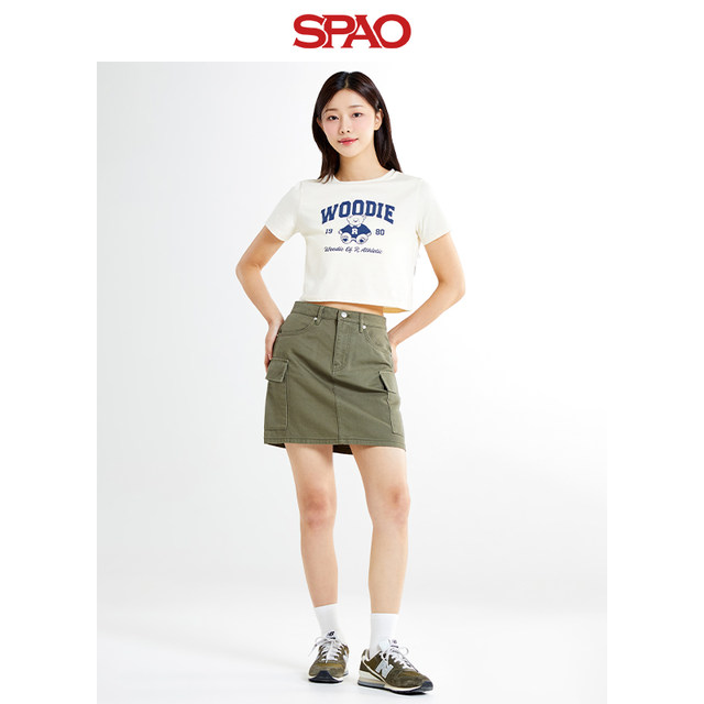 SPAO Korean style summer ladies fashion style solid color skirt denim skirt