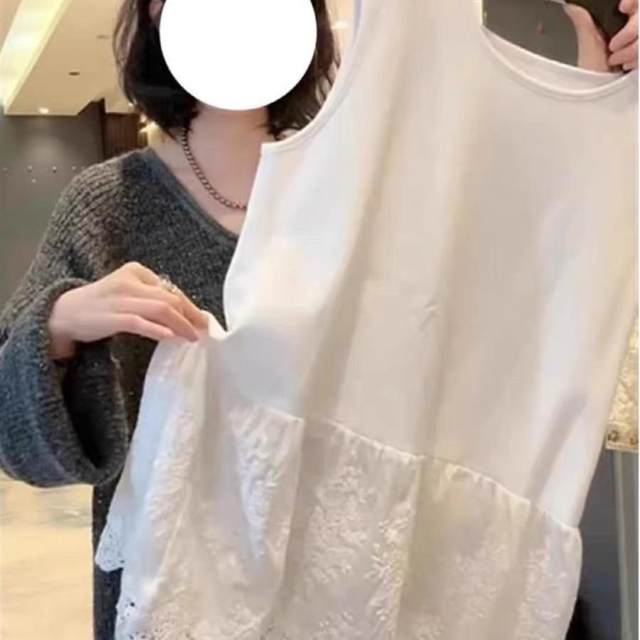 Large size cotton embroidered jacquard sleeveless vest for women 2025 early spring fat mm loose bottoming layered bottoming shirt top