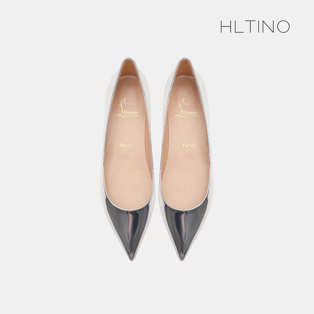 2025 new French silver pointed toe flat shoes female temperament celebrity with shallow mouth heightened red sole shoes large size