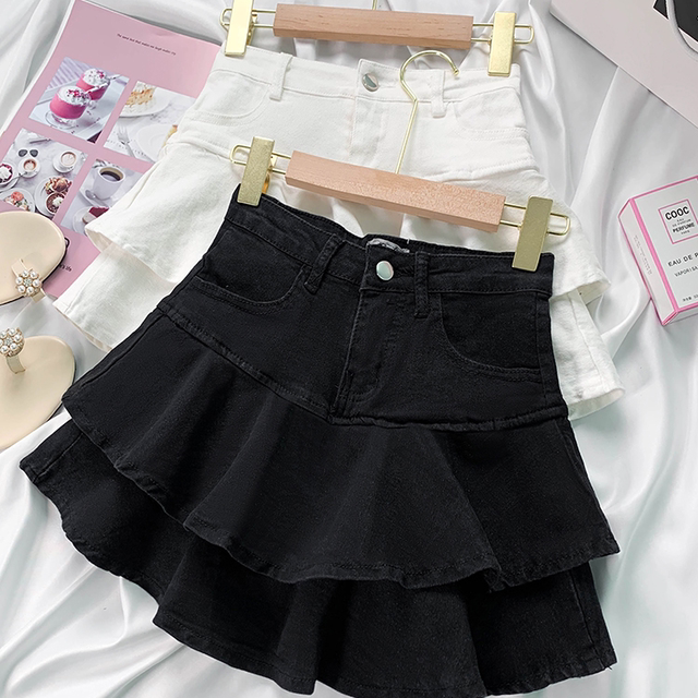 
Ruffled denim skirt for women 2025 summer new versatile high-waisted small sweet and hot girl slim short skirt
