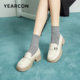 Yierkang women's shoes for spring and autumn commuting single shoes genuine leather loafers thick heel retro British style leather shoes
