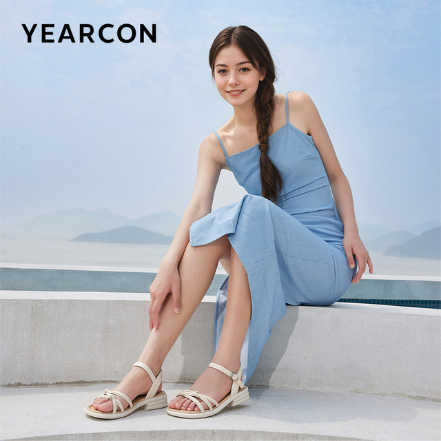 Yierkang women's shoes 2025 summer mother sandals beautiful fairy style soft sole with skirt Roman beach shoes