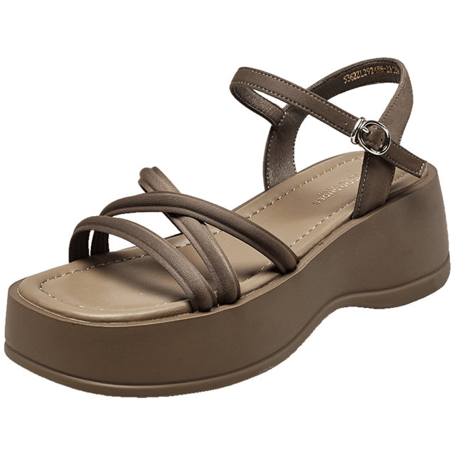 Yierkang women's shoes 2025 summer thick-soled sandals wear Roman skirt with small person looking tall and soft-soled beach shoes
